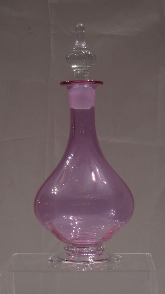 #3390 Carcassonne 1pt, Footed Decanter, #48 Stopper, Wide Optic, Alexandrite with Crystal Base and Stopper, 1930-1935