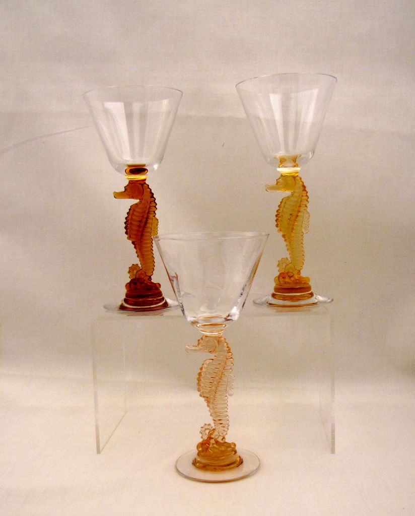 #5074 Seahorse Stem, Crystal Bowl, Amber & Sultana Stem, 1950
