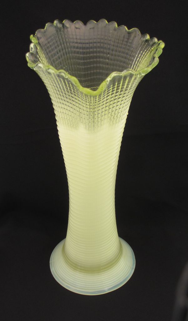 Plaid, Vase, Canary with Opalescent Rim