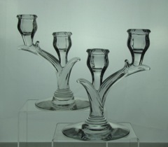 #140 Crocus Two Light Candlestick, Crystal, 1933-1936
