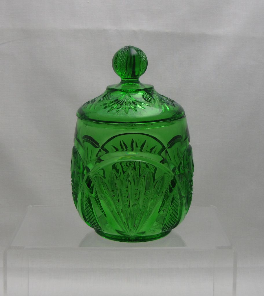 #1255 Pineapple and Fan, Pickle Jar, Emerald, 1898-1902