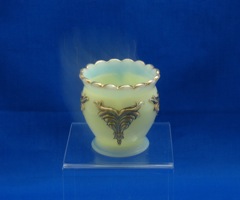 #1280 Winged Scroll Toothpick, Ivorina Verde with Opalescent rim and gold trim, 1898-1901