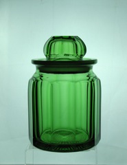 #352 Flat Panel Cigar Jar and Stopper, Moongleam, 1925-1929