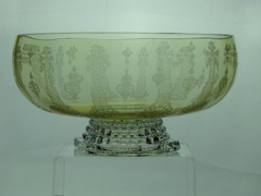 #3397 Gascony 10 inch Footed Floral Bowl, Sahara with #453 Inca Etching, 1932-1937